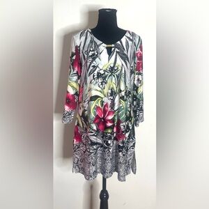 Linea Domani- Elegant Floral Long Sleeve Dress Size L